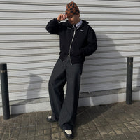 ZIP DESIGN CREW BLACK HOODIE