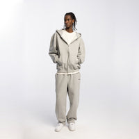 ZIP DESIGN CREW GREY MELANGE HOODIE