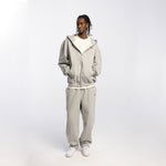 ZIP DESIGN CREW GREY MELANGE HOODIE