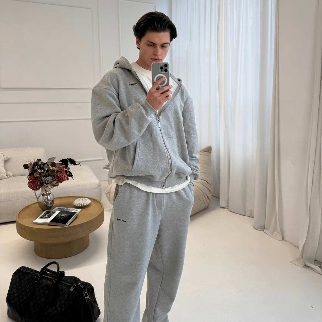 BLUZA ZIP DESIGN CREW SZARY MELANŻ - Nous Tous