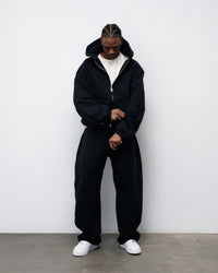 ZIP FLUFFY BLACK HOODIE