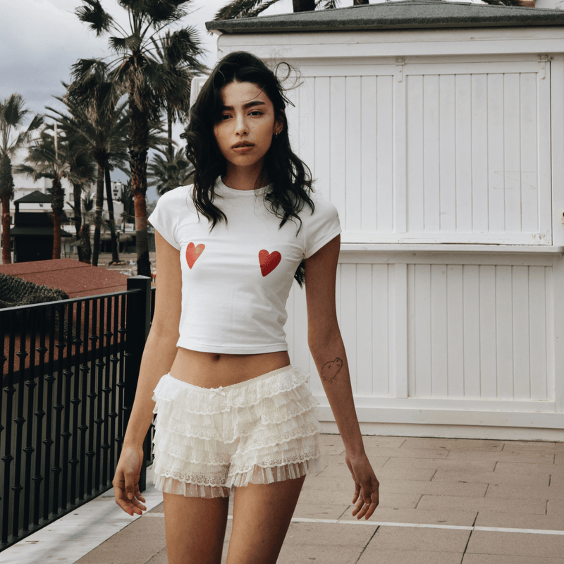 CROP - TOP HEARTS OFF WHITE - Nous Tous