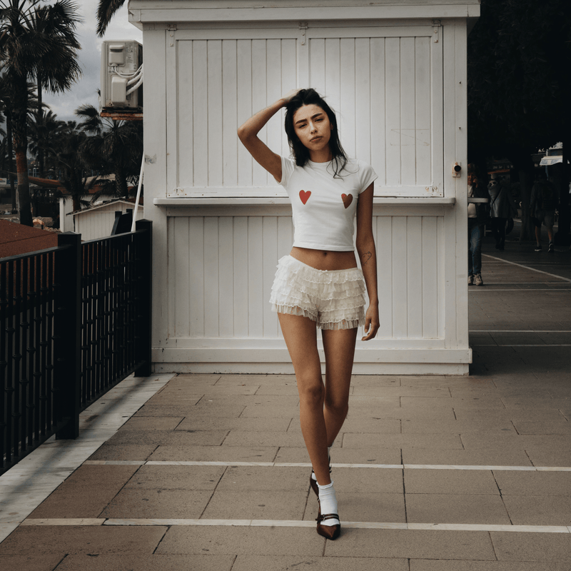 CROP - TOP HEARTS OFF WHITE - Nous Tous