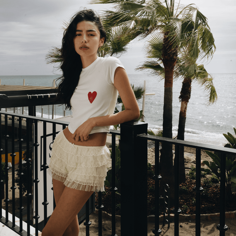 CROP - TOP HEARTS OFF WHITE - Nous Tous