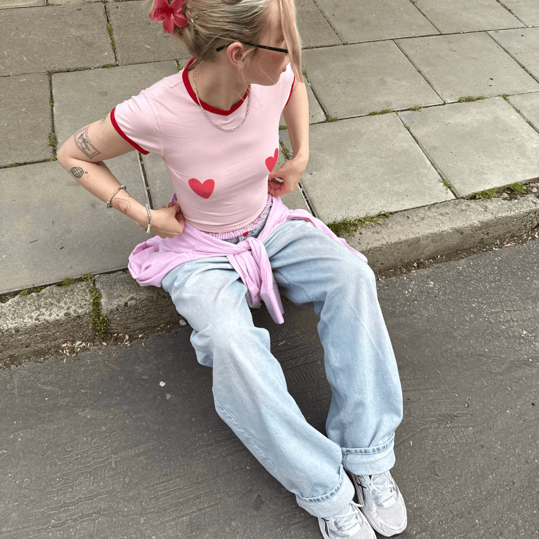 CROP - TOP HEARTS PINK - Nous Tous