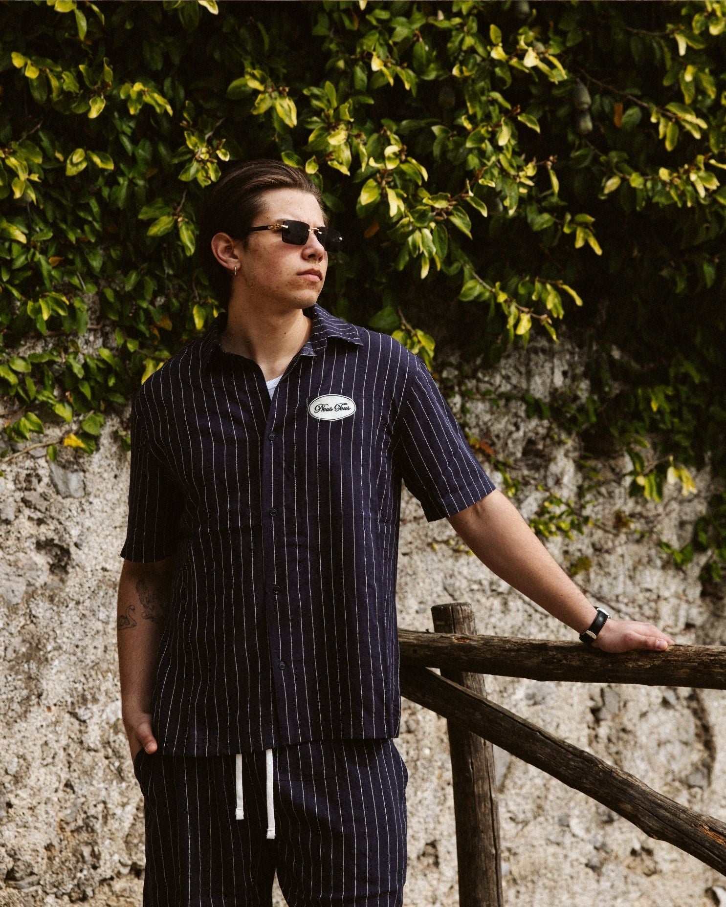 KOSZULA HERITAGE NAVY STRIPES Z DODATKIEM LNU - Nous Tous