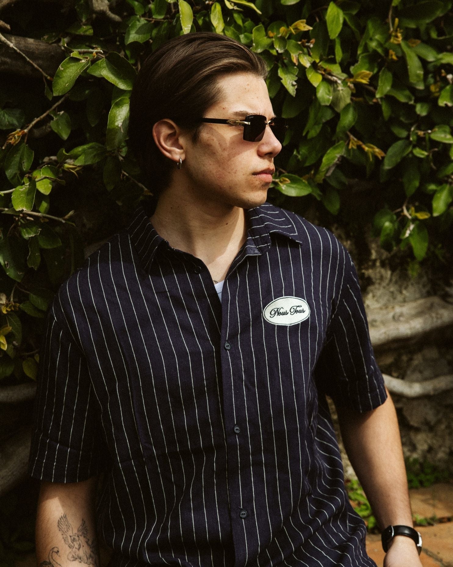 KOSZULA HERITAGE NAVY STRIPES Z DODATKIEM LNU - Nous Tous