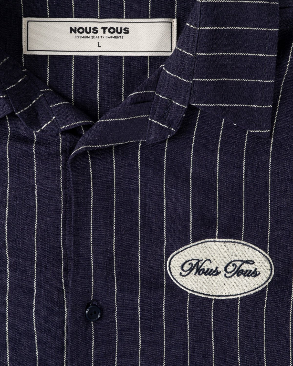 KOSZULA HERITAGE NAVY STRIPES Z DODATKIEM LNU - Nous Tous
