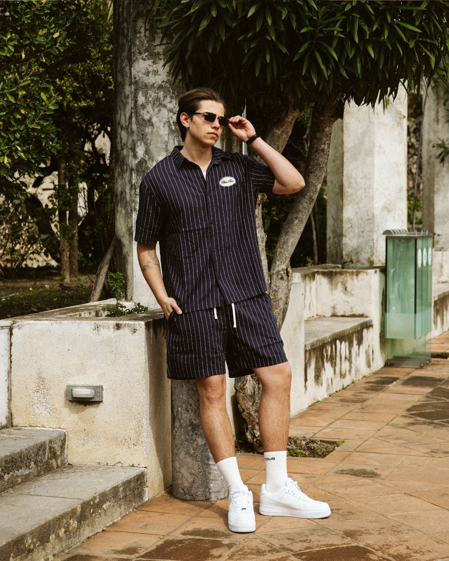 KOSZULA HERITAGE NAVY STRIPES Z DODATKIEM LNU - Nous Tous