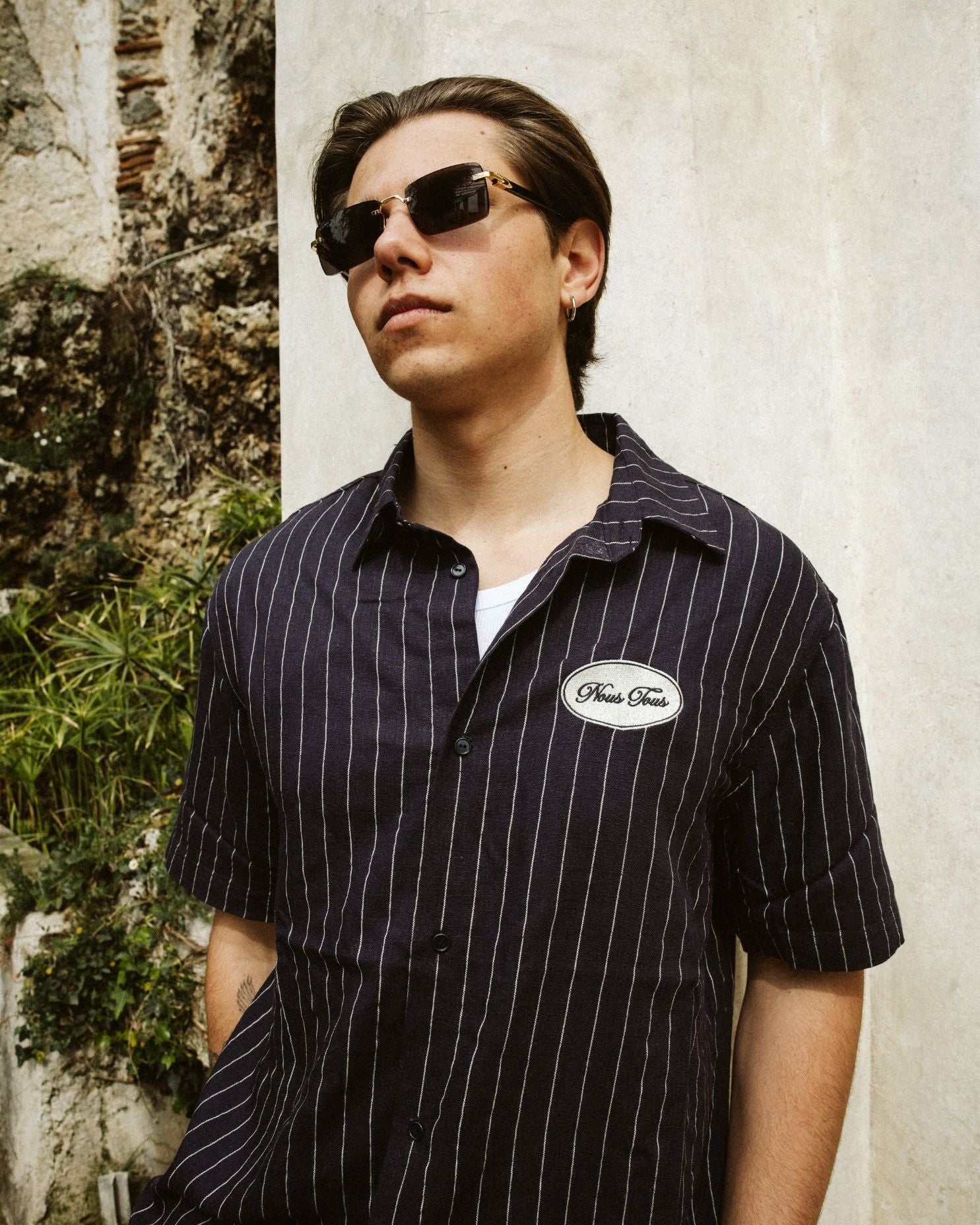 KOSZULA HERITAGE NAVY STRIPES Z DODATKIEM LNU - Nous Tous
