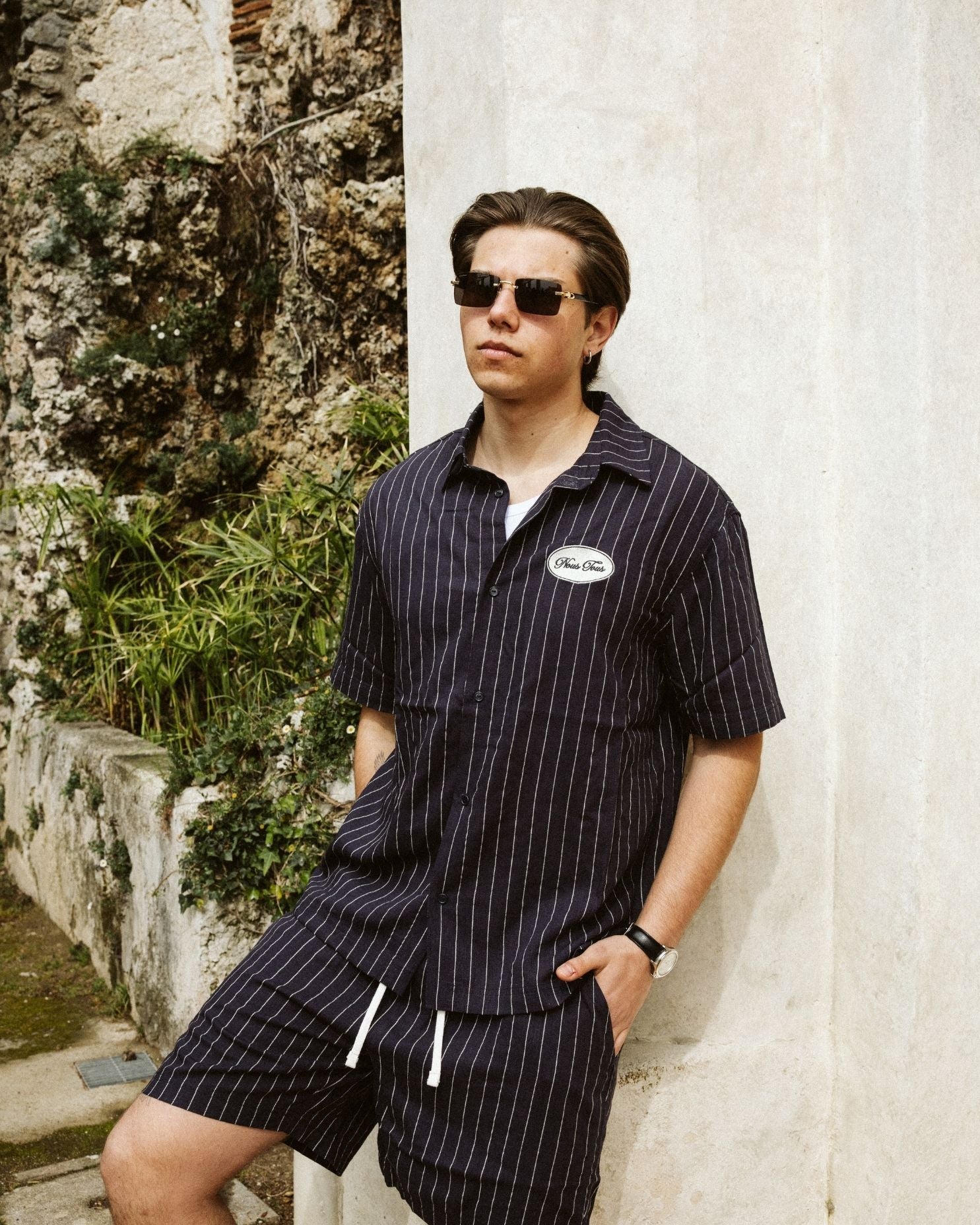 KOSZULA HERITAGE NAVY STRIPES Z DODATKIEM LNU - Nous Tous