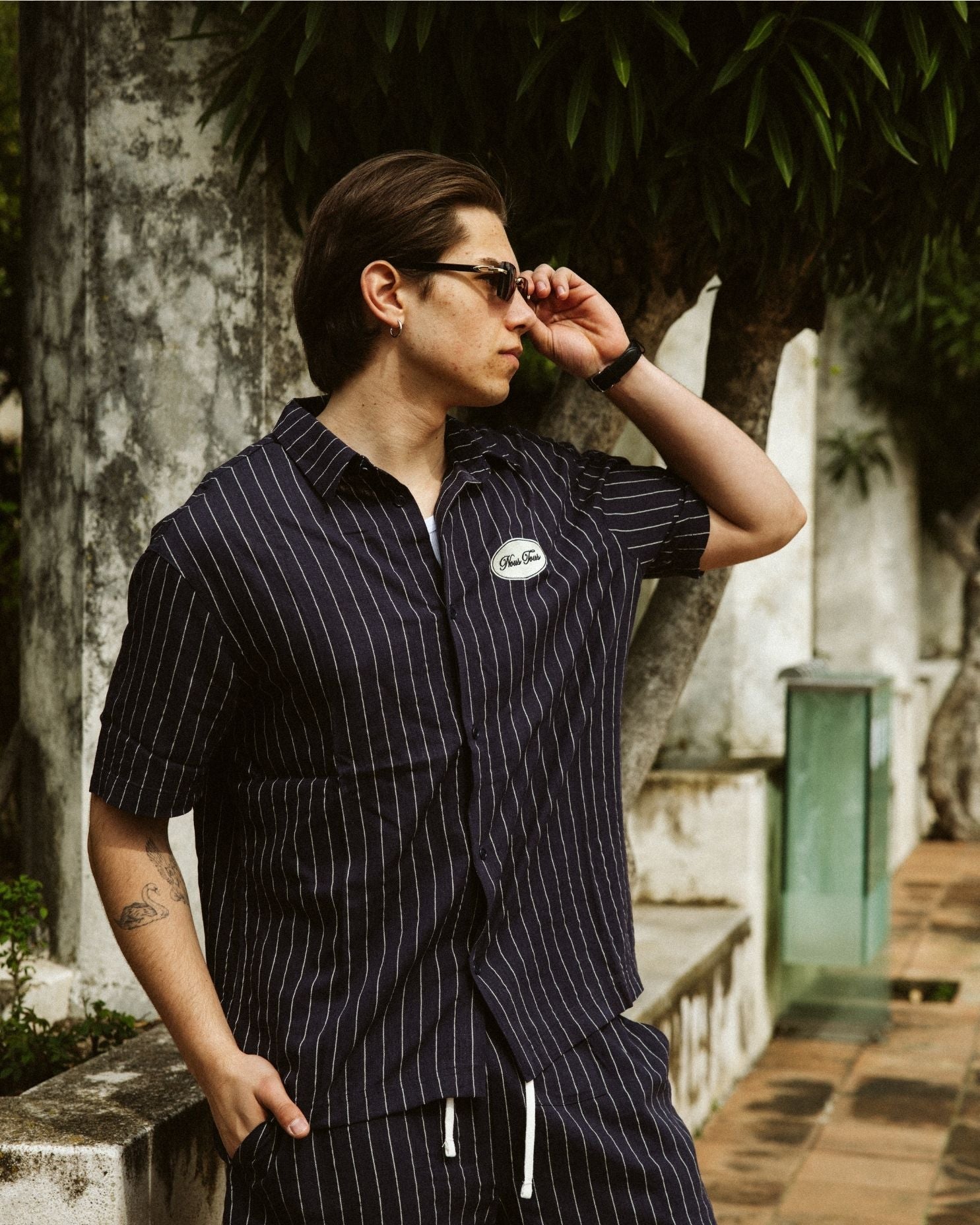 KOSZULA HERITAGE NAVY STRIPES Z DODATKIEM LNU - Nous Tous