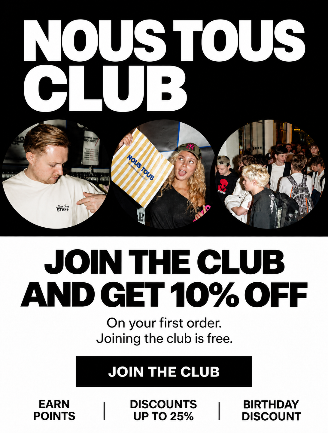 Nous Tous Club — join and get 10% off your first order.