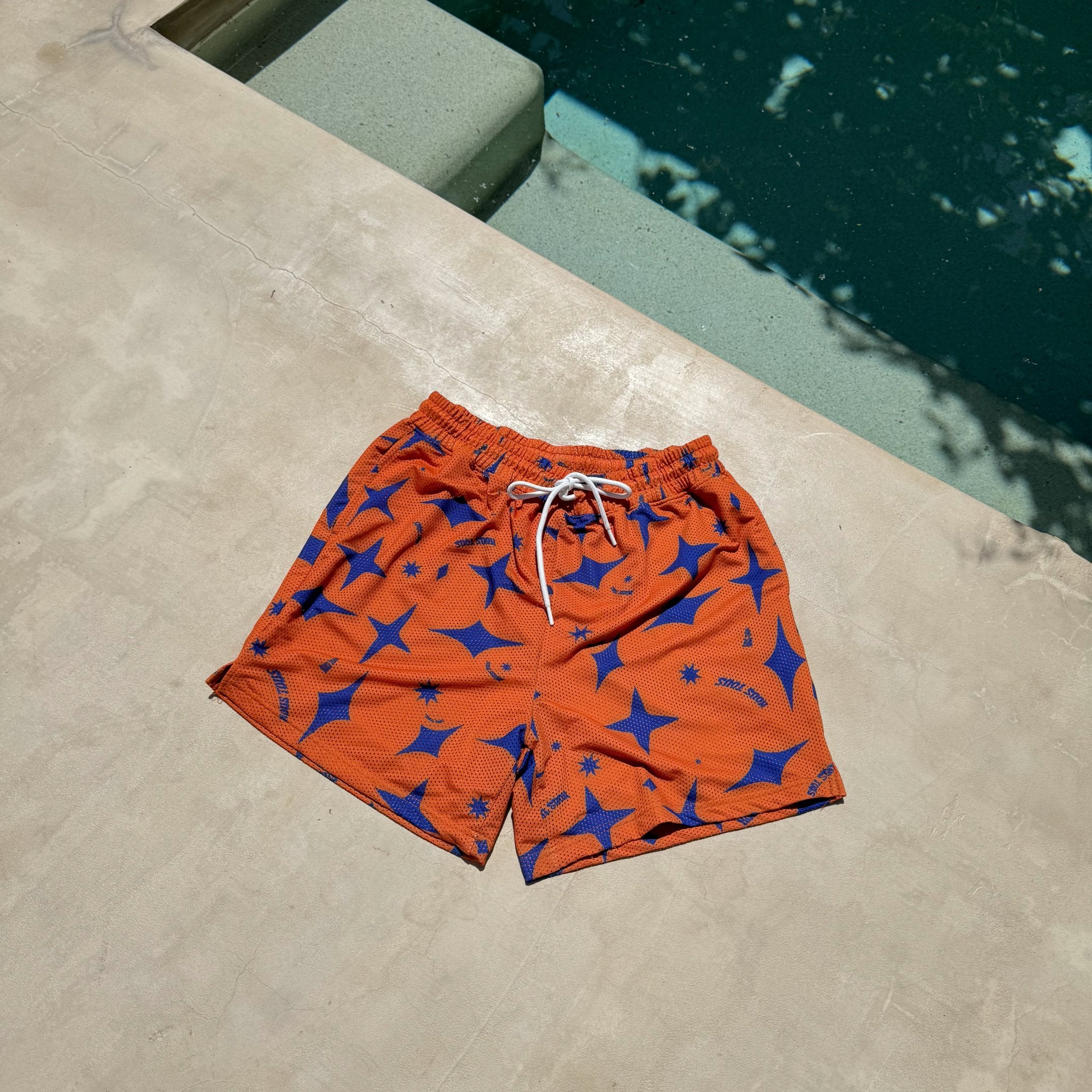 SHOOTING STARS DRIP MESH SHORTS BLUE/ORANGE - Nous Tous